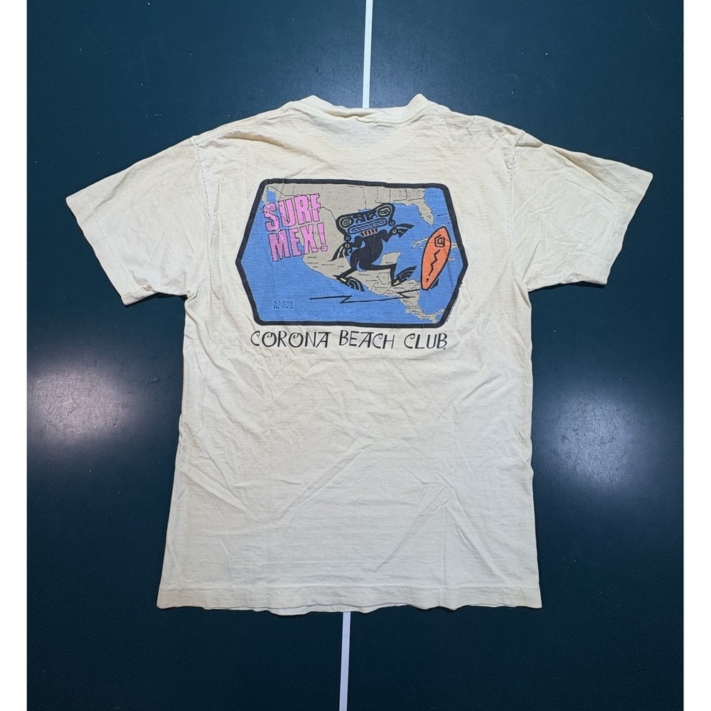 Vintage 80s Corona Beach Club Surf Beach T‎ Shirt Medium Gecko Faded Thin USA